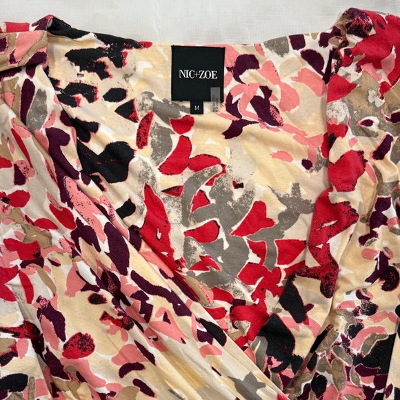 NIC+ZOE Red and Black Abstract Wrap Top—Medium - Picture 2 of 12